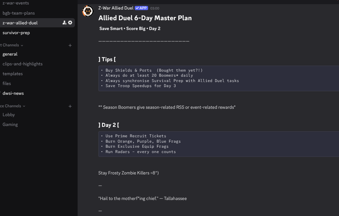 Allied Due Discord bot daily task list