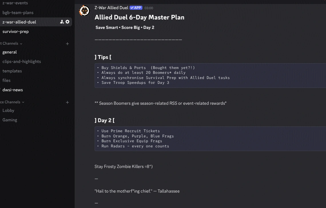 Alliance Duel Discord bot daily task list