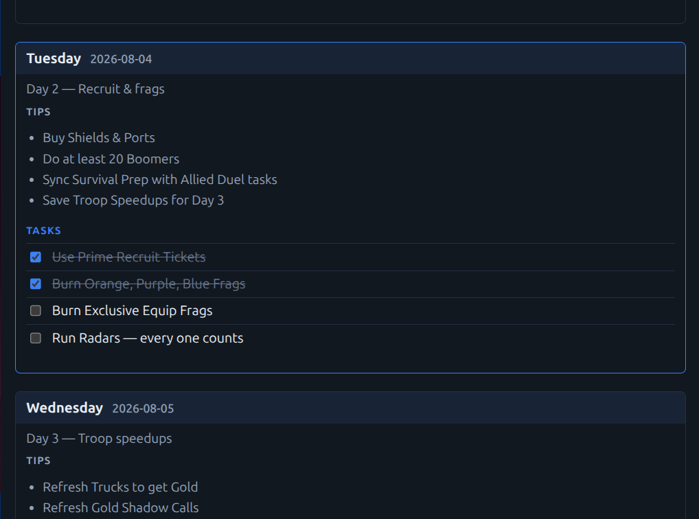Allied Duel Web view and task reminders