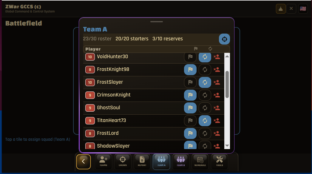 Black Gold Battlefield Starters and reserves