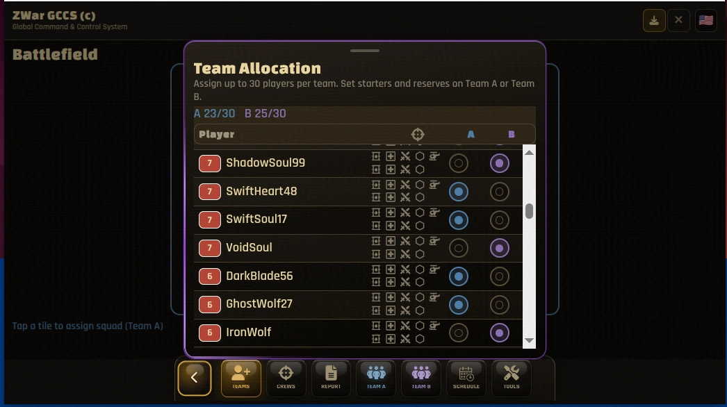 Black Gold Battlefield team allocation