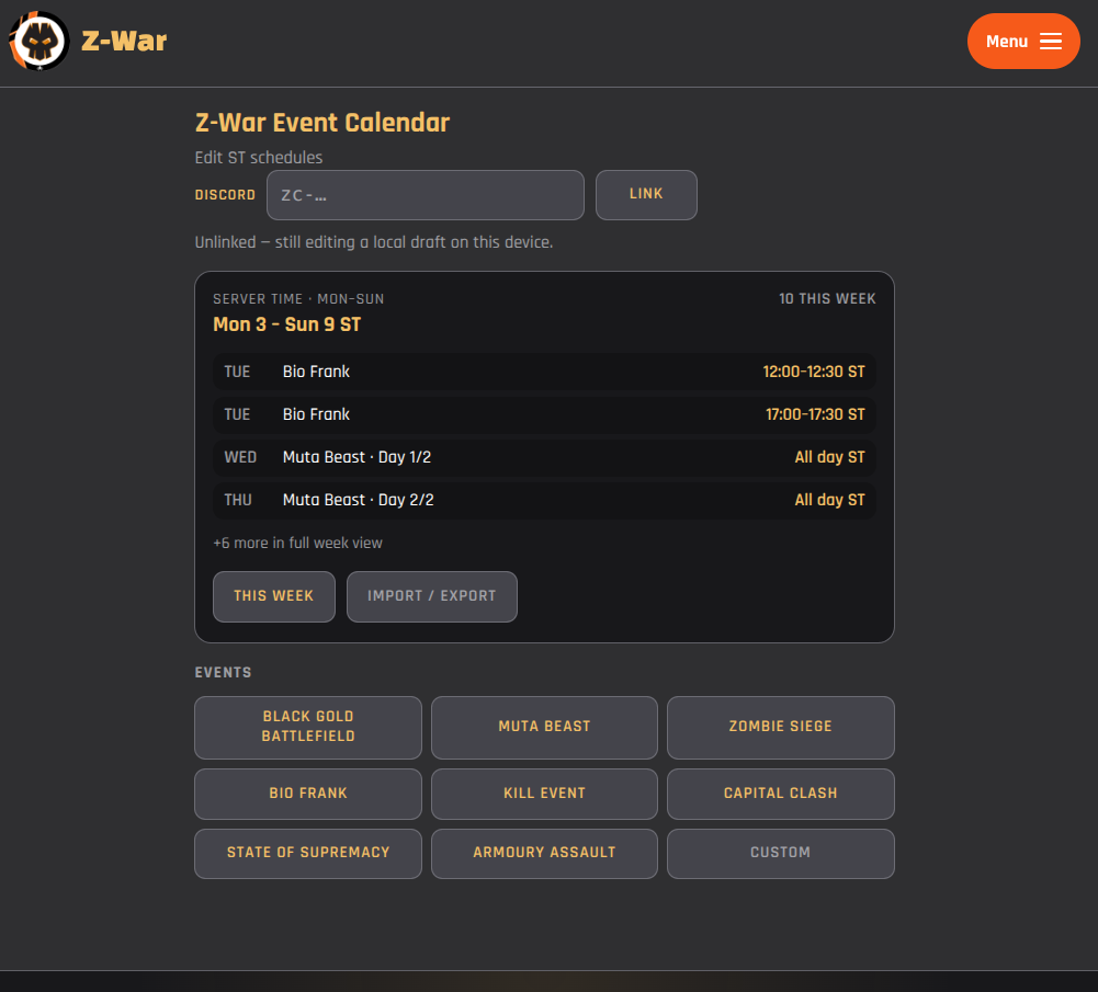 Dark War Survival Discord Event bot web  admin
