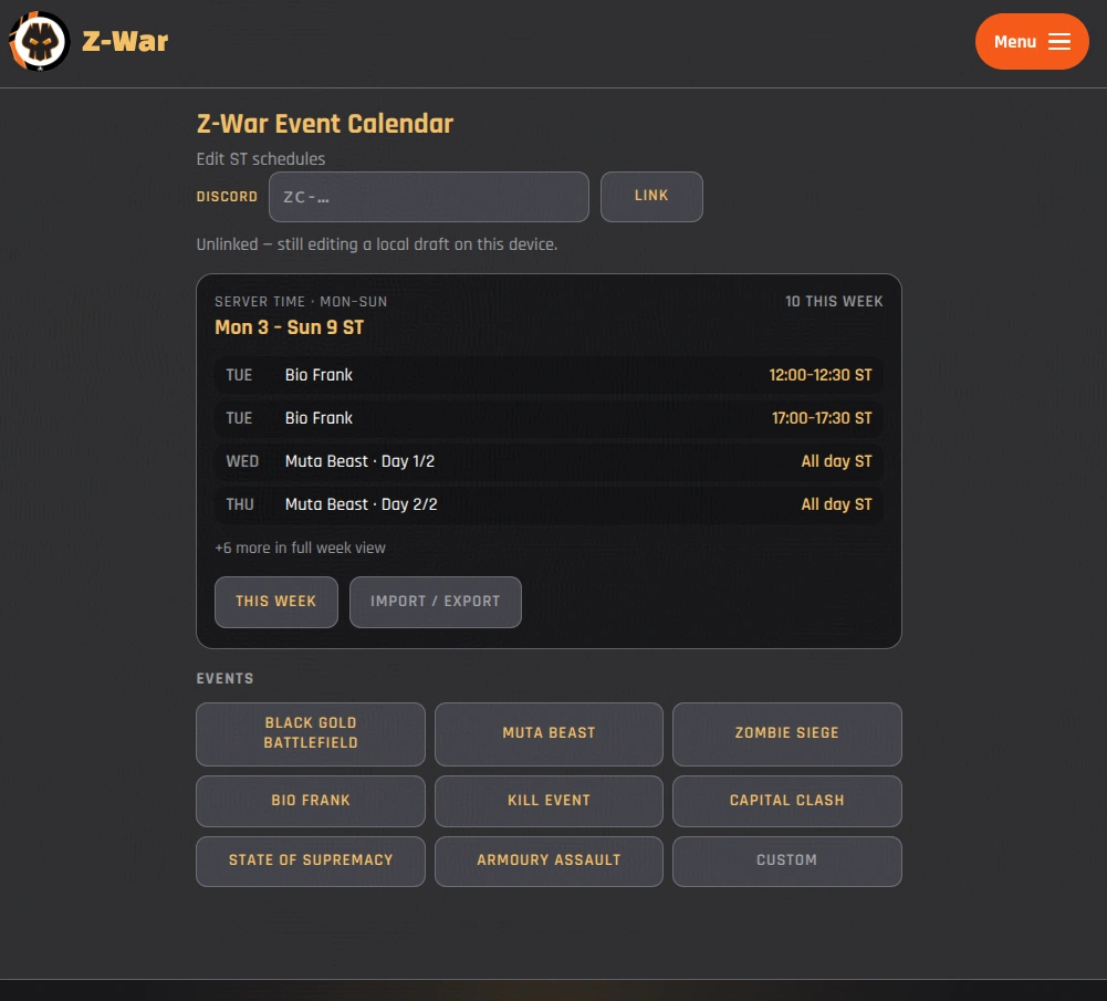 Dark War Survival Discord Event bot web admin
