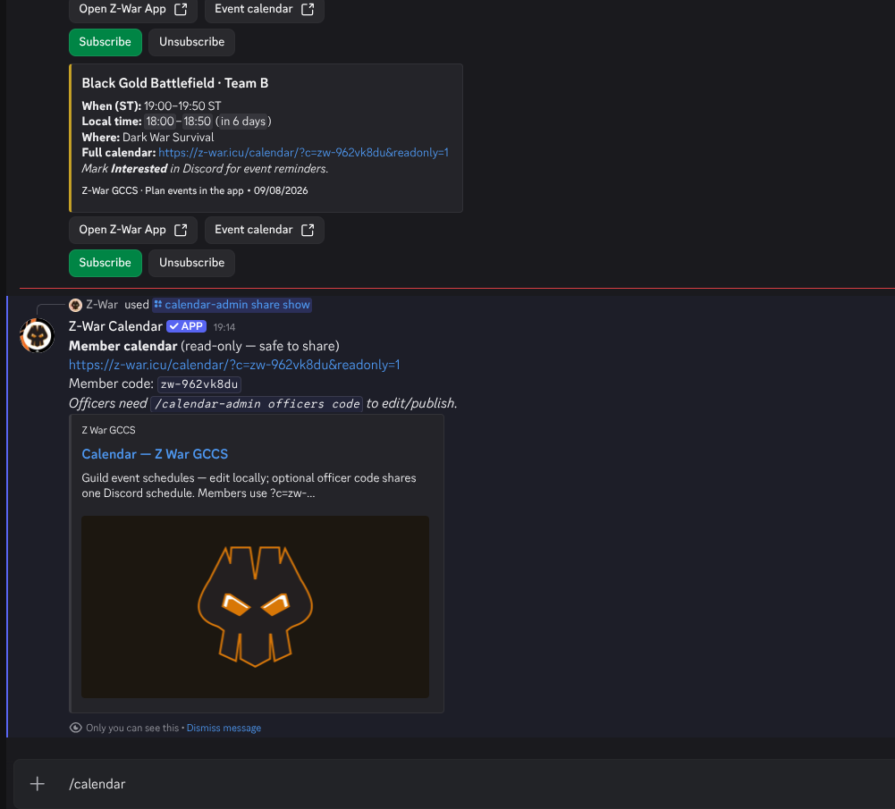 Event Share code for non-discord users